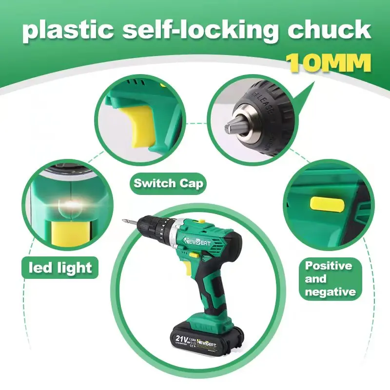 NewBeat Battery Power Drills Hand Tool Box Combo Kit  Portable Electric Cordless Impact Drilling Machines