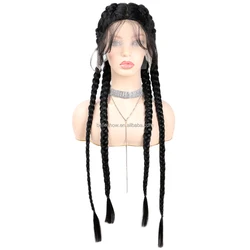 Braided Lace Front Wig African Glueless Women Tresse Cornrow Synthetic Lace Braided Wig Baby Hair For Black Women Box Braids Wig