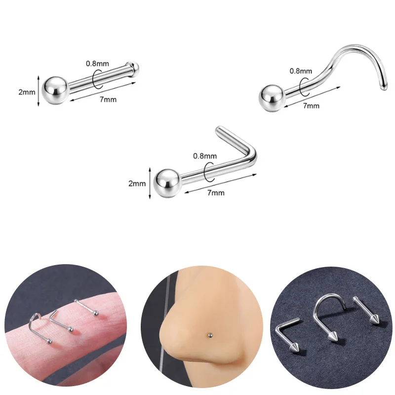 2024 Custom Stainless Steel Surgical Steel Jewelled Nose Screw Piercing Jewelry Nose Piercing Nose Stud