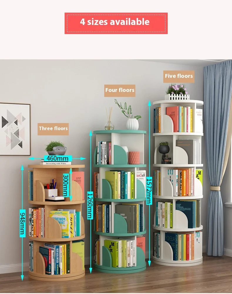 Modern Creative Rotating Bookshelf Wooden bookshelves Bookcase Library Magazine Storage Rack Solid Wood Bookshelf