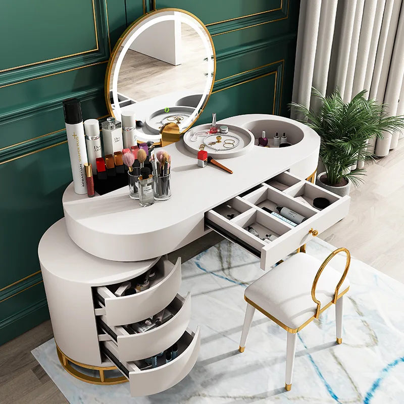 
European makeup table bedroom dressing table with mirror and stool modern storage dresser 