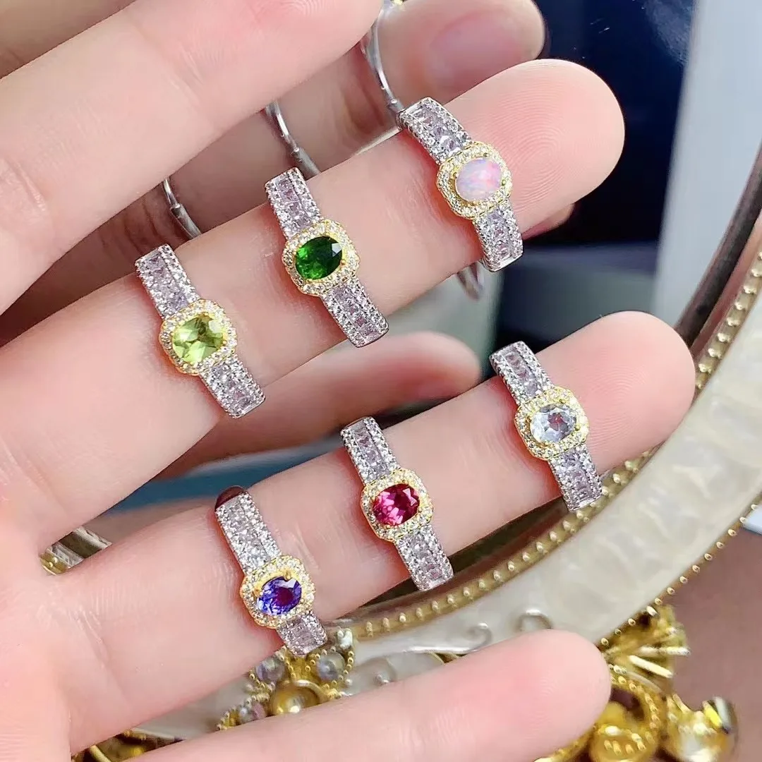 New Design Competitive Good Price 925 Sterling Silver Leaf King Mother Daughter Natural Gemstone Rings
