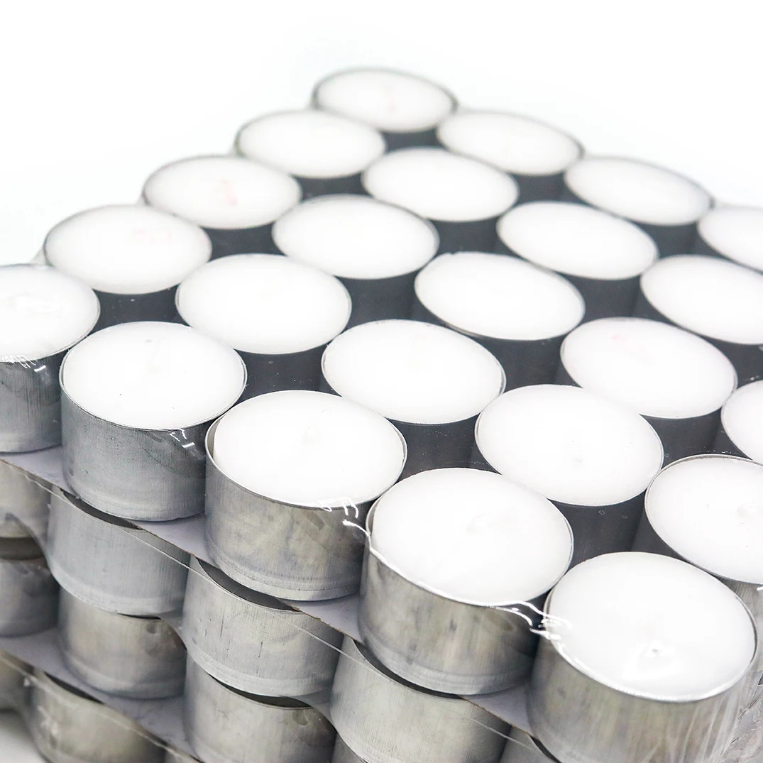 100 pack  tea lights 8 hours pressed tea light wax candles unscented white tea light candle for sale
