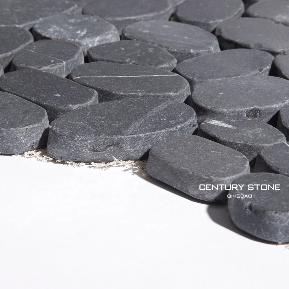 black gray pebble round wash pebble stone carpet mosaic floor tile