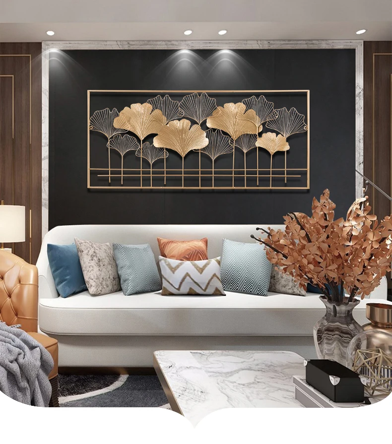 Factory Price Luxury Modern Art Decoration Home Accessories Metal Ginkgo Leaf Design Wall Art Decoration With Frame for Hotel