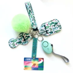safety keychain supply self defense keychain pom pom fur ball wristlet card grabber keychain- 6/8/9/10pcs set