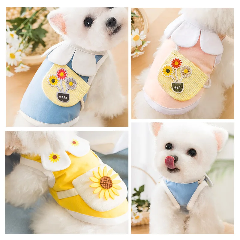 Cute Dog Vest with Daisy Bag Pet Puppy Dog Clothes for Small Medium Dogs Cotton Cat Kitten Clothing Chihuahua Pug Outfit Costume