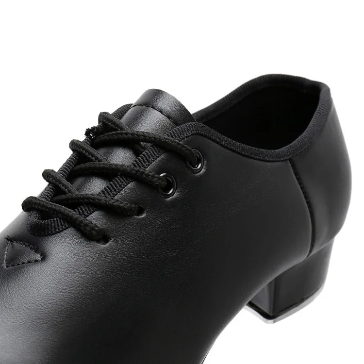 Unisex tap shoes black soft sole imitation cowhide leather shoes