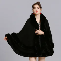 Faux Fur Winter Warm Women Solid Capes Shawls Fur Collar Cashmere Pullover Poncho Pashmina Scarf Scarves