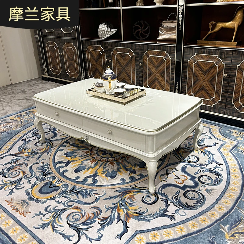 MO LAN French large coffee table European luxury solid wood with drawer tea table new classical living room furniture