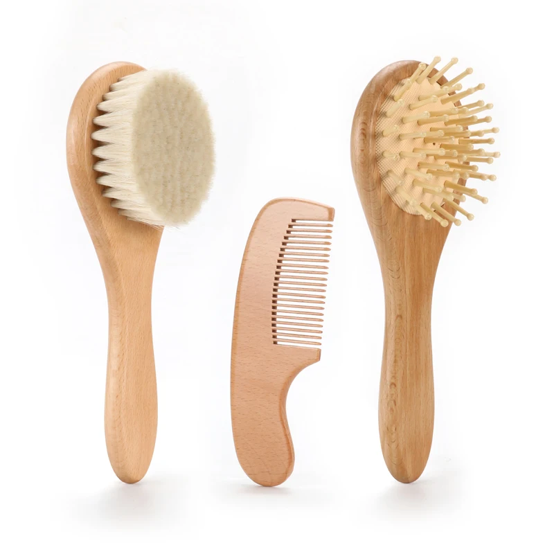 Abeis Factory Direct Sale Natural Goat Baby Brush Newborn Comb Hair Baby Wooden Baby Brush And Comb Set