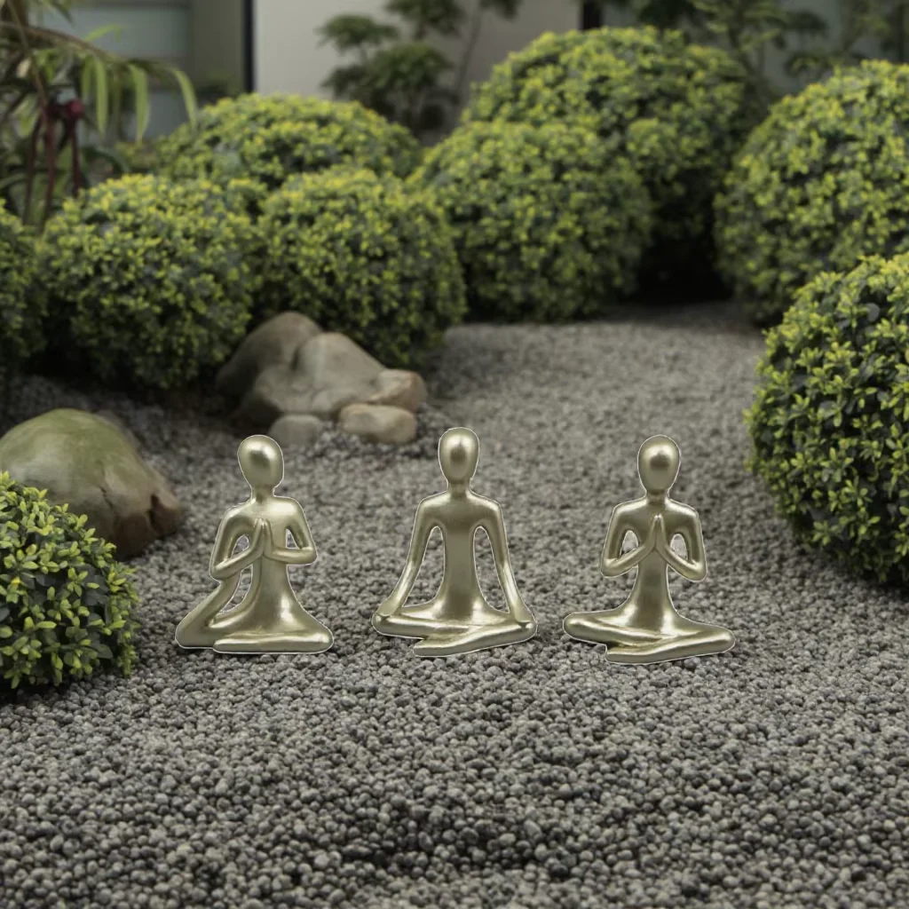 Set of 3 Resin Zen Yoga Statues Gold Meditation Figurines with Color-Changing Feature for Bookshelf Home Decor