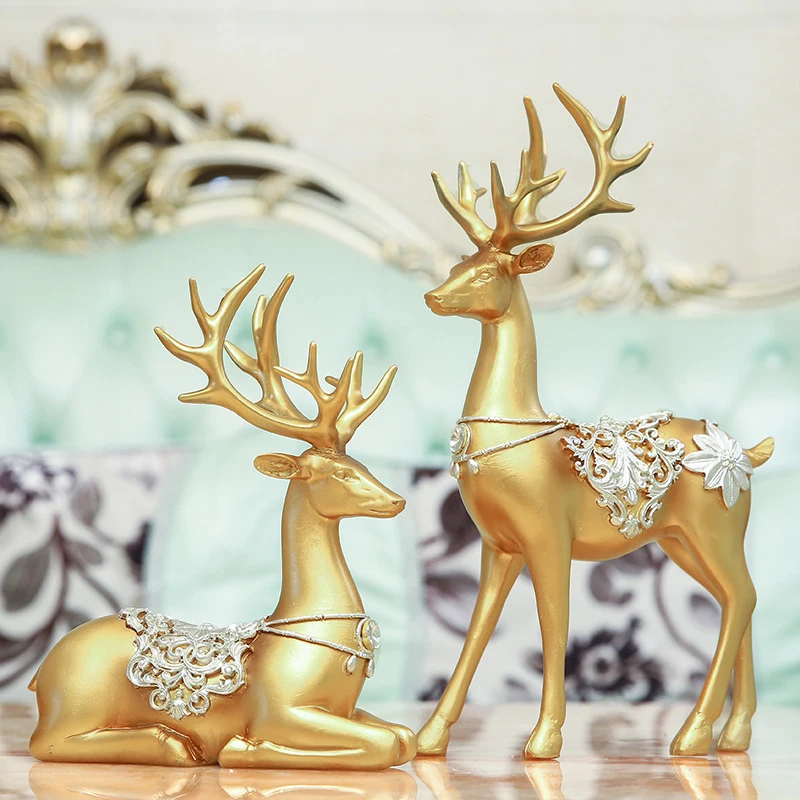 2 Pcs European Style Resin Deer Figurine Statue Home Room Decor Crafts Sculpture Modern Art ornaments