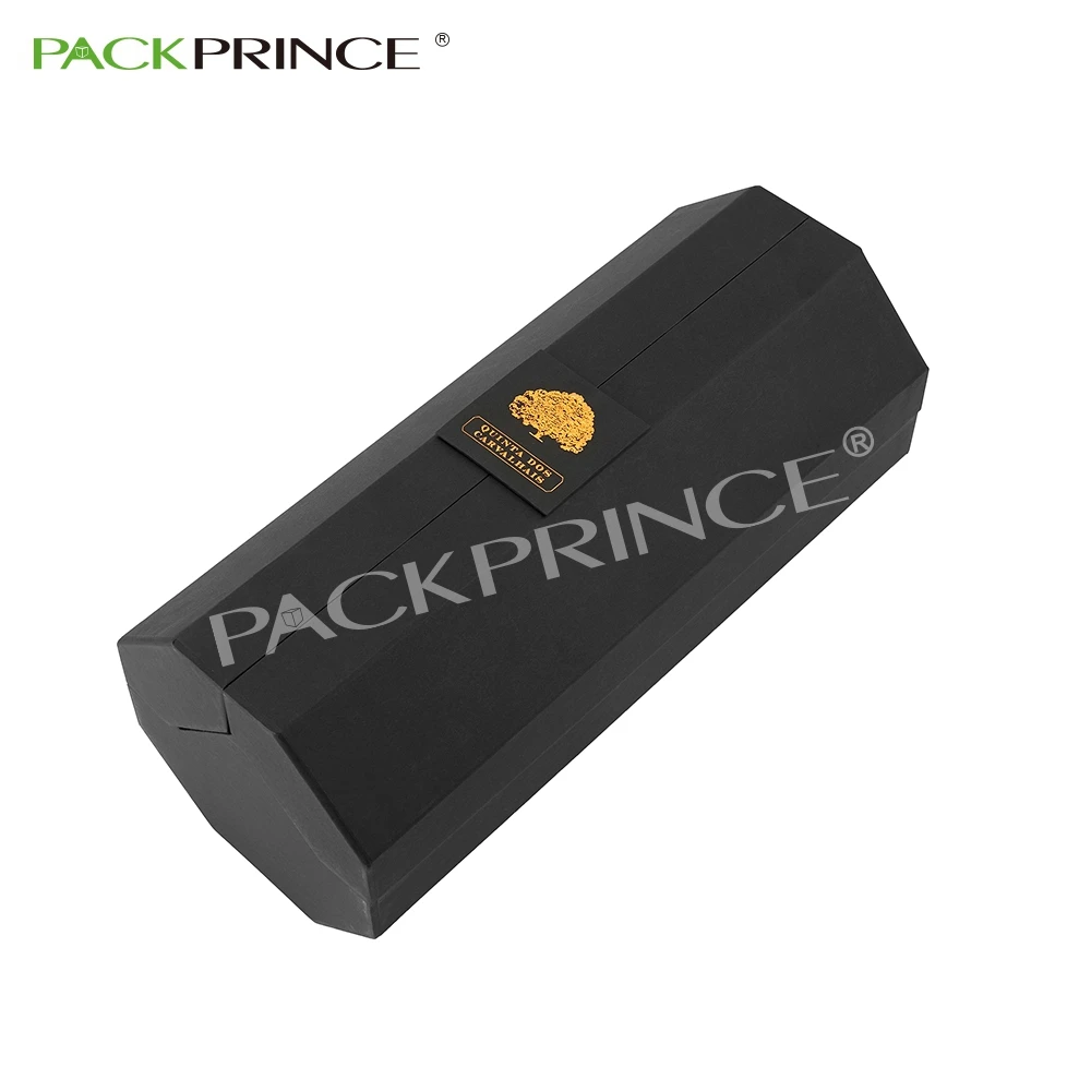 Custom Luxury Hexagon Black Rigid Wine Brandy Whisky Vodka Packaging Gift Paper Box Wholesale Coffret Cadeau Pour Liqueur