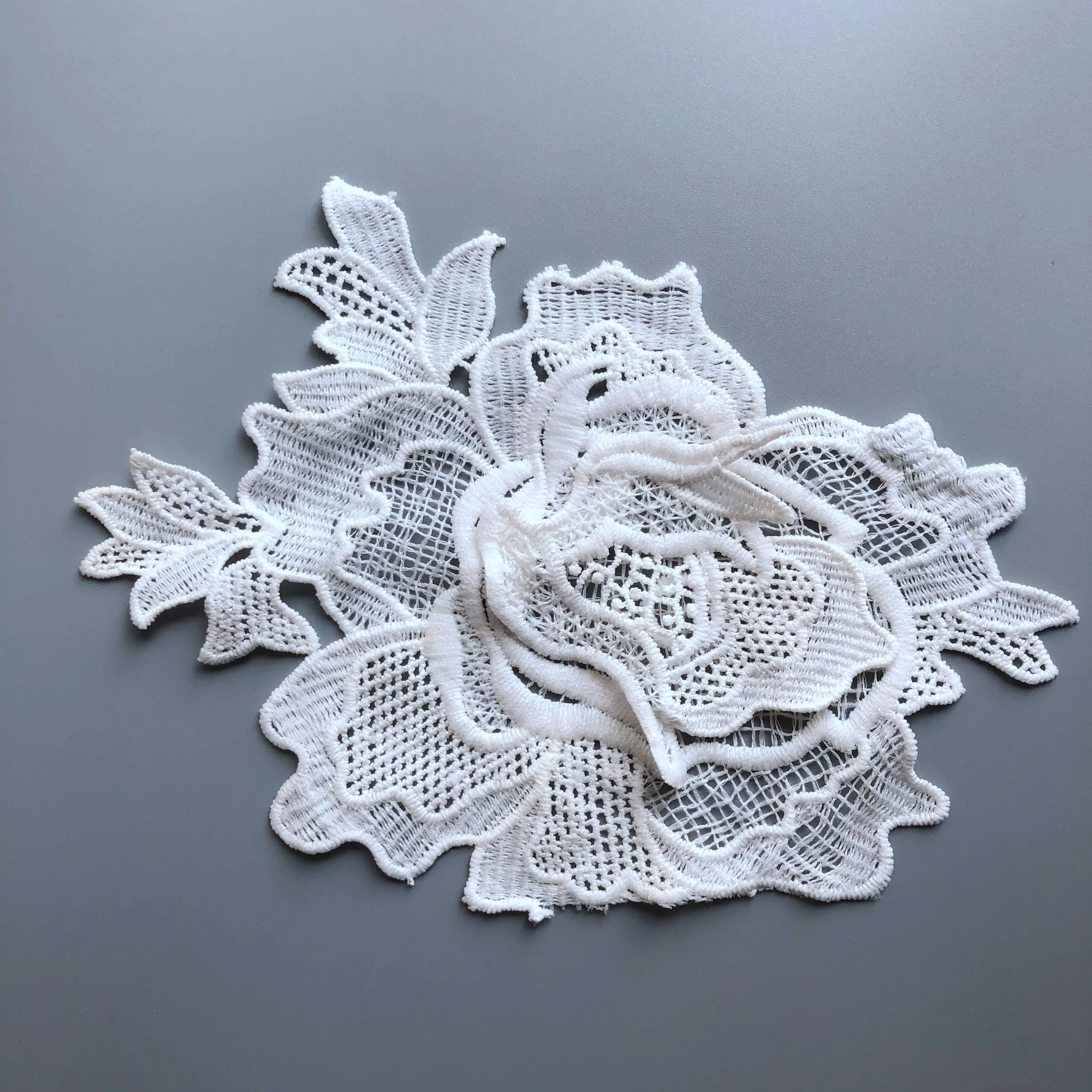 big size 3D rose flower embroidery patch border lace trim