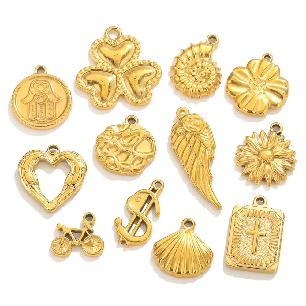 Stainless Steel Pendants18K Gold Plated Pendants Charms for Jewelry Making Various Designs Heart Cross Seashell Music Note
