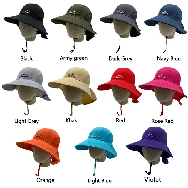 Hot Sales Fast Drying Polyester Outdoor Anti-UV Pure Color Fisherman Hat Bonnie Hat with Wider Brim