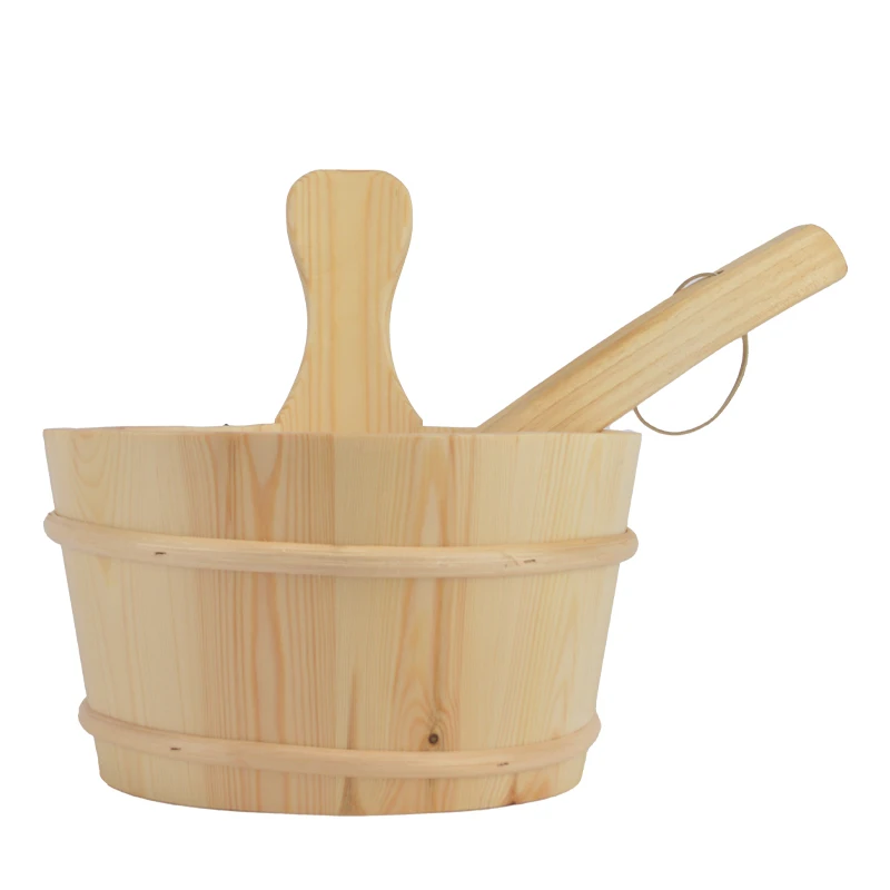 Factory wholesale sauna room accessories finnish spruce material sauna wooden bucket sauna bucket and ladle set