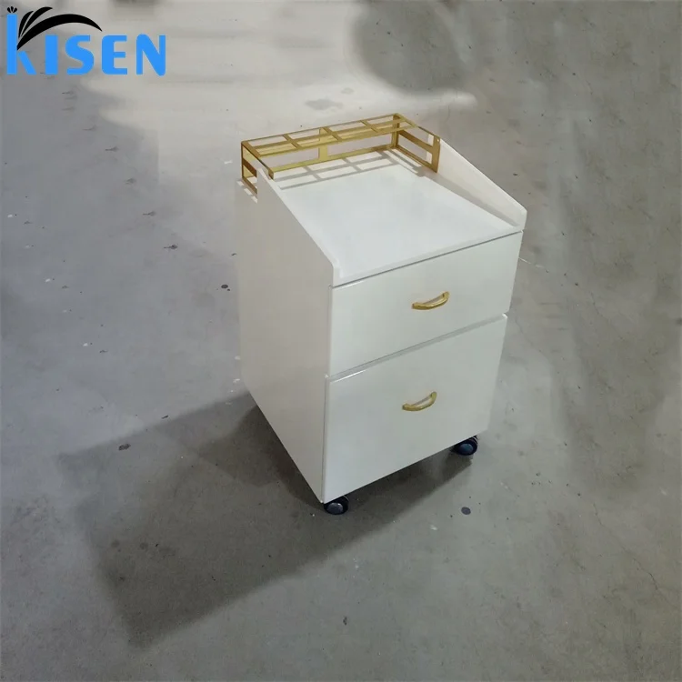 Kisen Hot Sale Modern New White Black Gold Trolley with Two Drawers for Beauty Spa Salon