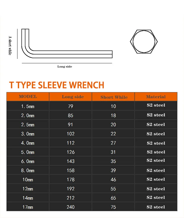 S2 Stainless steel hex key wrench L Allen spanner Set