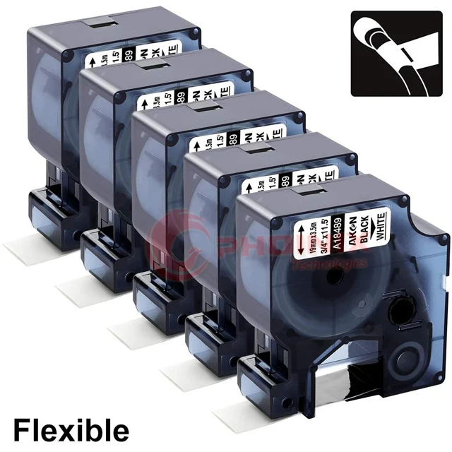 Rhino 18489 Compatible Flexible Nylon Industrial Label Tape 3/4 19mm Cartridge Work with DYMO Rhino 5200 4200 6000 LabelWriter