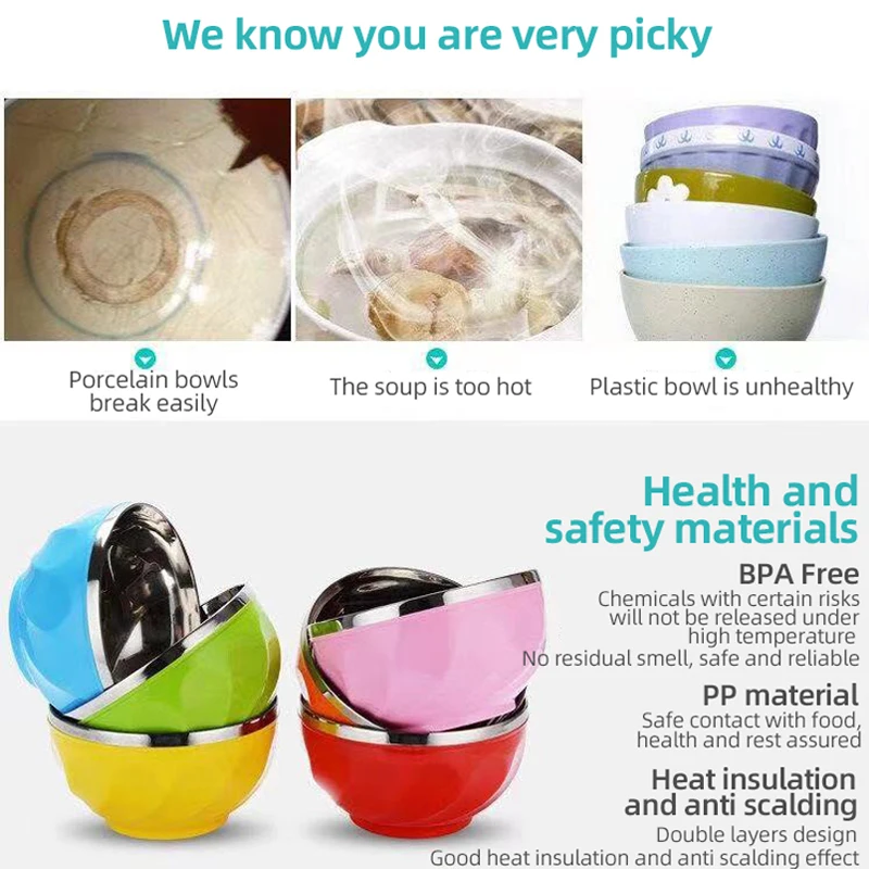 Горячая продажа Красочные 6 шт дети чаша набор 15 см миска из нержавеющей стали