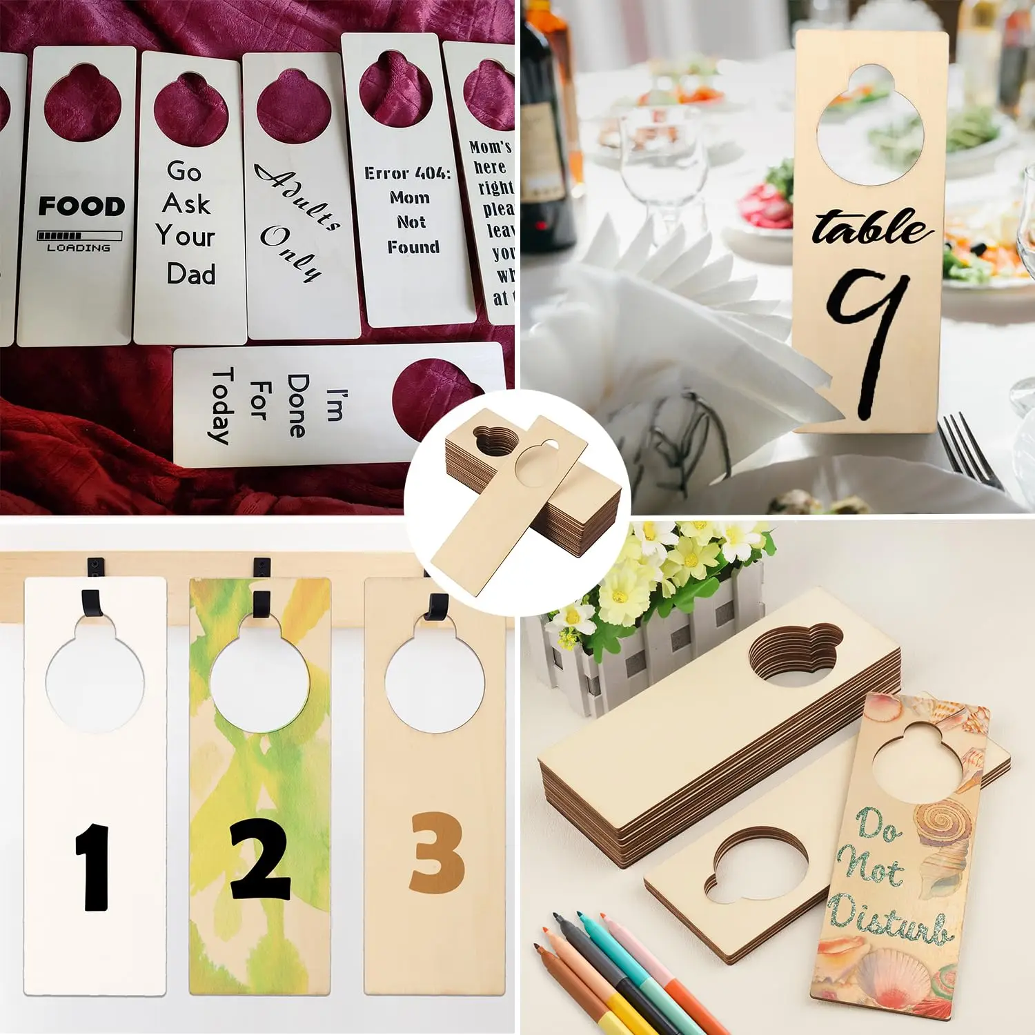 Door Hanging Sign Wood Door Handle Signs Blank Hotel Hangers Wooden Hanging Tags  Wood Craft Plaque DIY Door Message Notes