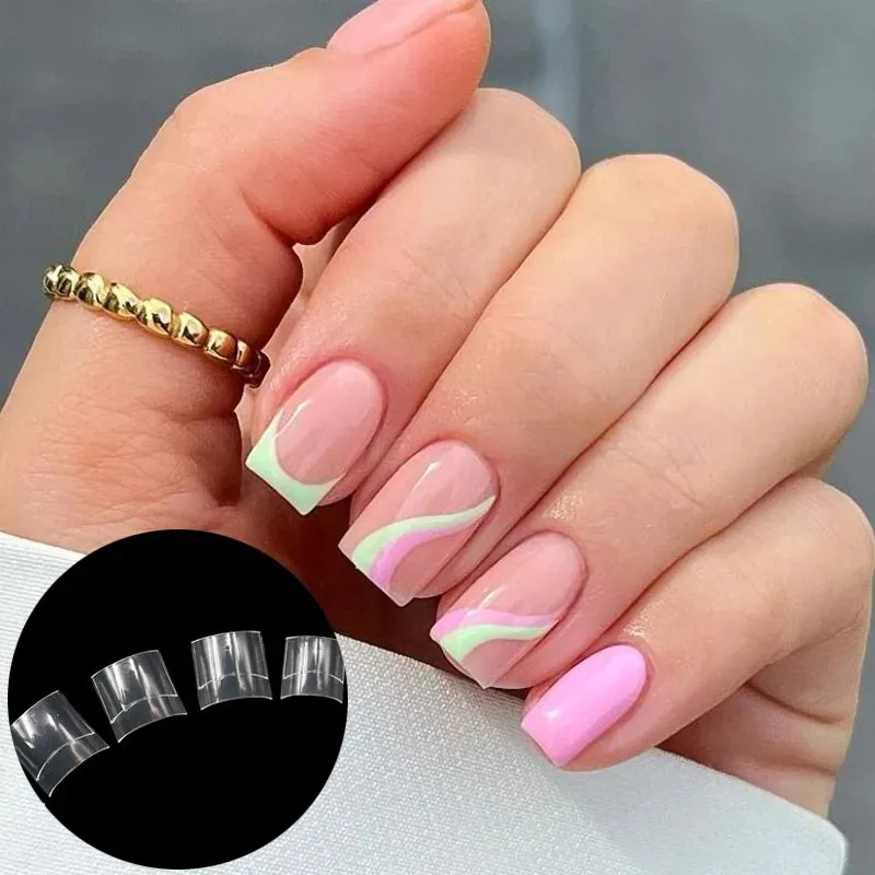 200pcs/500pcs  French False Nails Clear Nature Short Half Cover Press On Acrylic  Nails Artificial Tips Extension Manicure Artificial Fingernails