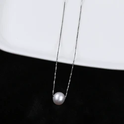 8-9mm natural freshwater round pearl pendant silver chain necklace for women gift