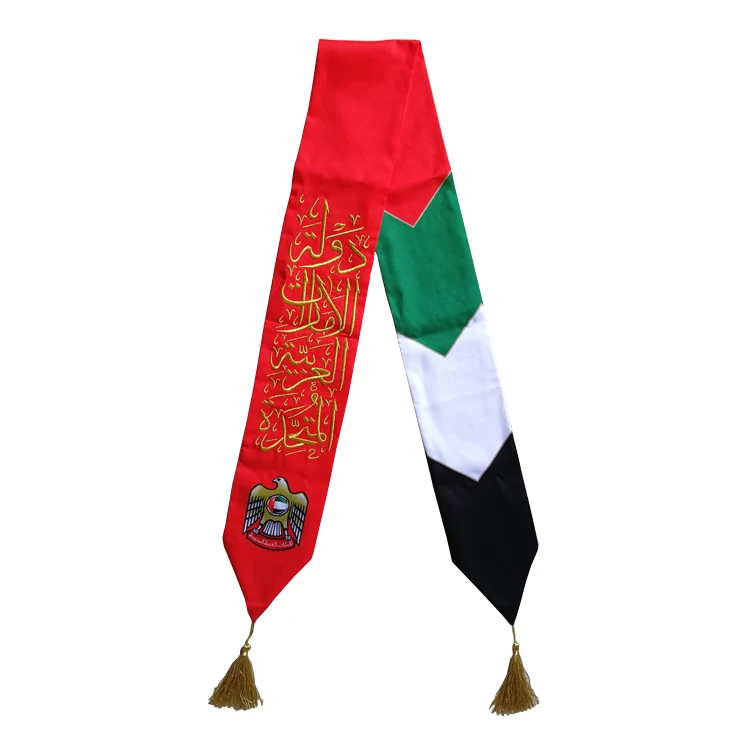 fashion mini matt material printed gift box packing UAE flag scarf top quality VIP design uae national day scarf