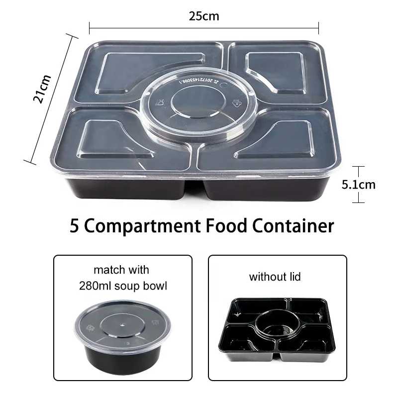 5 compartment lunch box home restaurant take away food container disposable containers