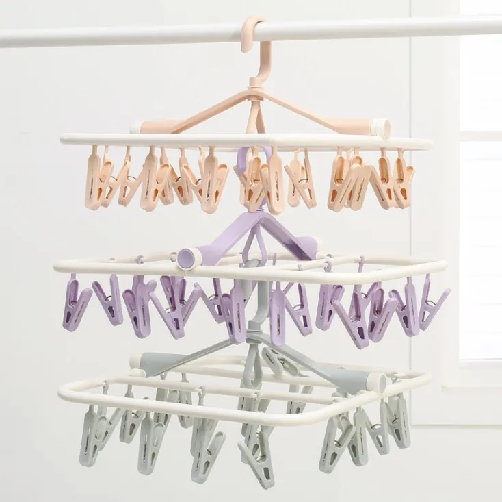 Amazon Multifunctional Drying Underwear Plastic 20 Clips Clothes Hanger