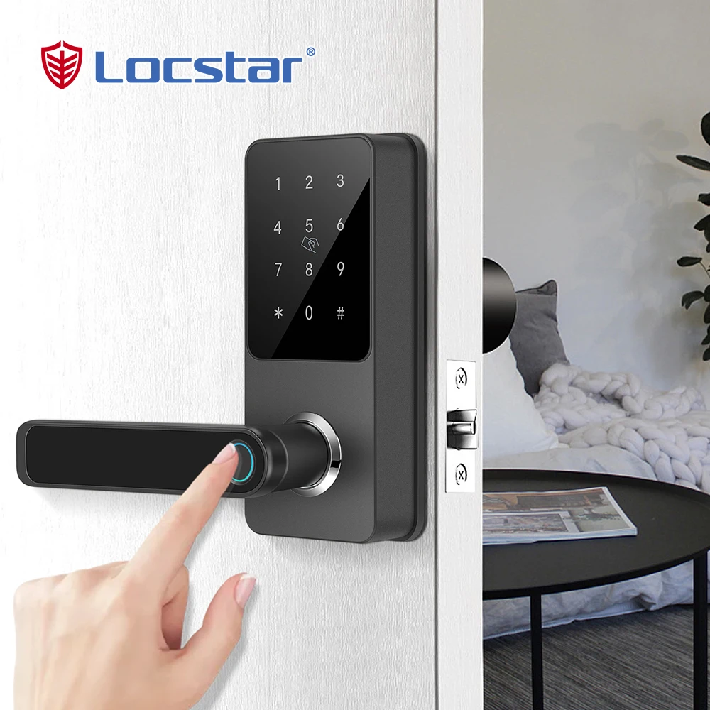 Locstar Tuya Hardware Key Fingerprint Wifi Biometric Shenzhen Home Cylinder European Rim Ttlock Bedroom Smart Door Lock