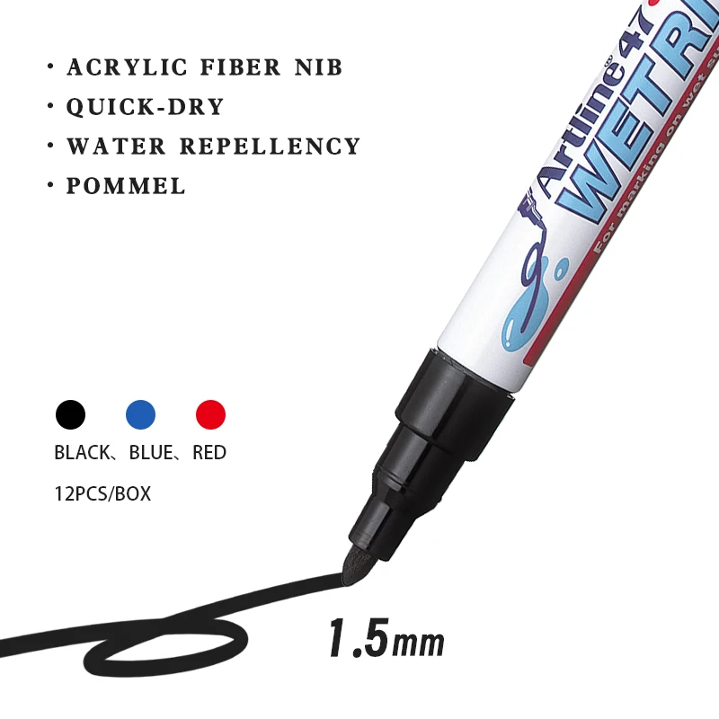 Artline 1.5mm Bullet EK-47 Works under water marking on wet metal plastic Wetrite Markers