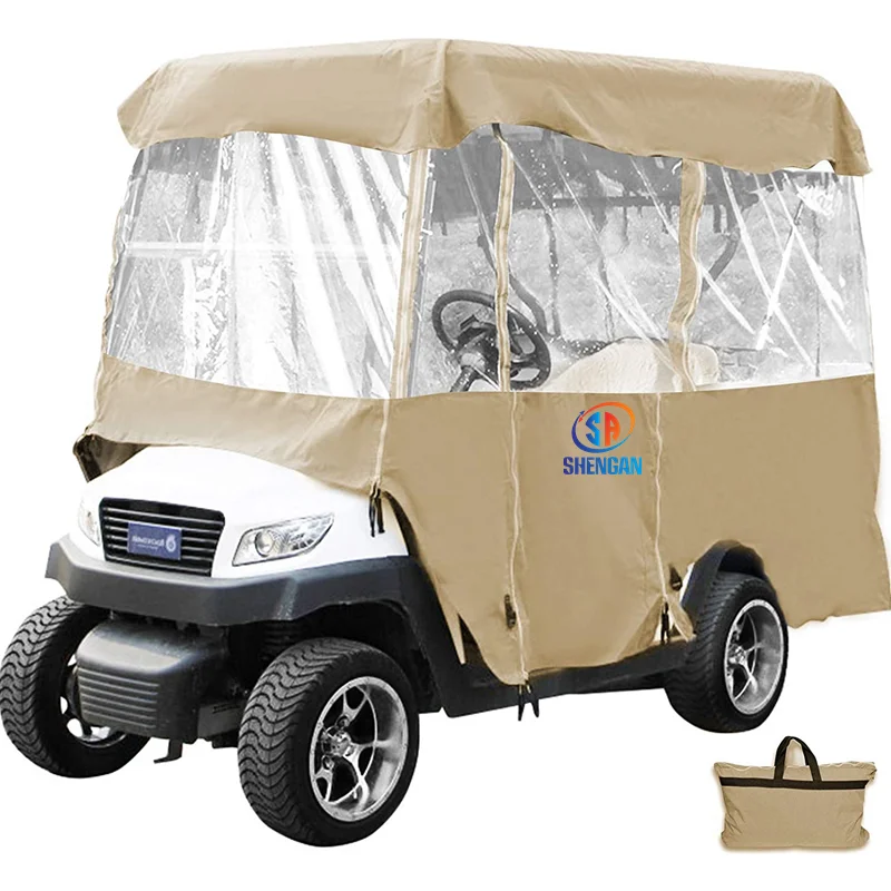 Golf cart enclosure, 4-person golf cart cover, 300D waterproof driving enclosure with transparent window