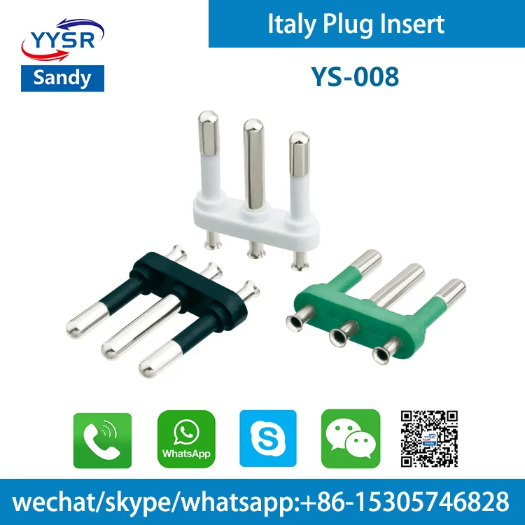 italy plug insert(YS-015 CEI 4.0MM 10A 2-pin,2-pole,2-prong Semi-insulated) for Standard wires