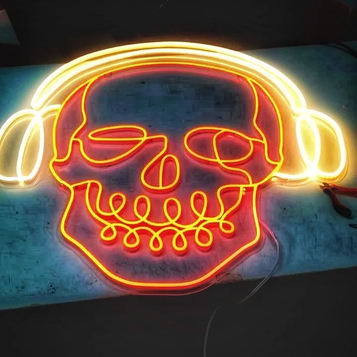 Sugar Cranial Led Outdoor Restaurant Hair Open Skull Pink Neon Light Sign Board For Home Bar
