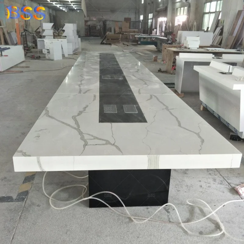 USA Bespoke Marvelous 7.2m Long 26 Chairs Marble Look Quartz Stone Large Office Custom Conference Table