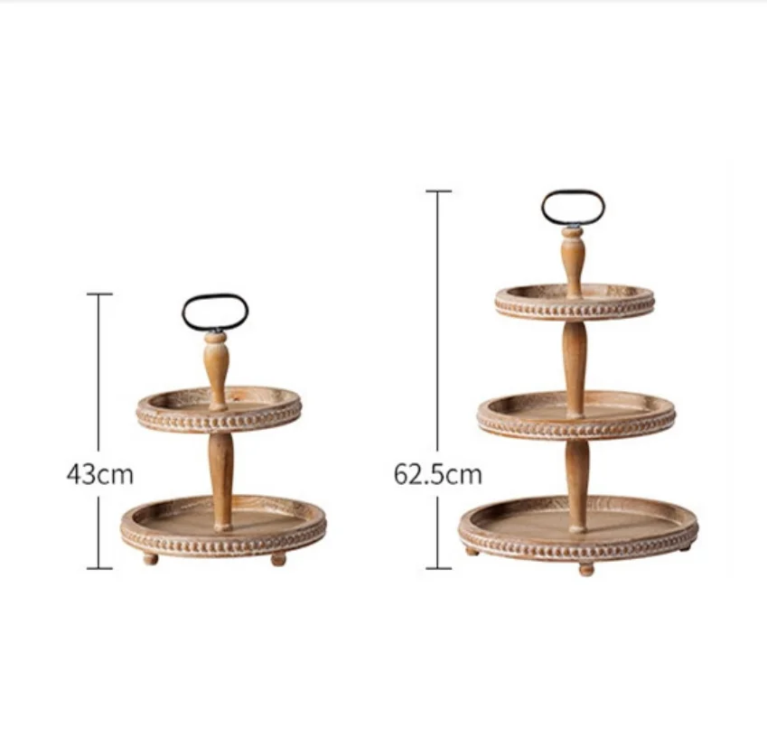 Display Cutlery Coffee Carry Wood Breakfast Storage Home Decoration Box Round Wooden 2-tier Tray