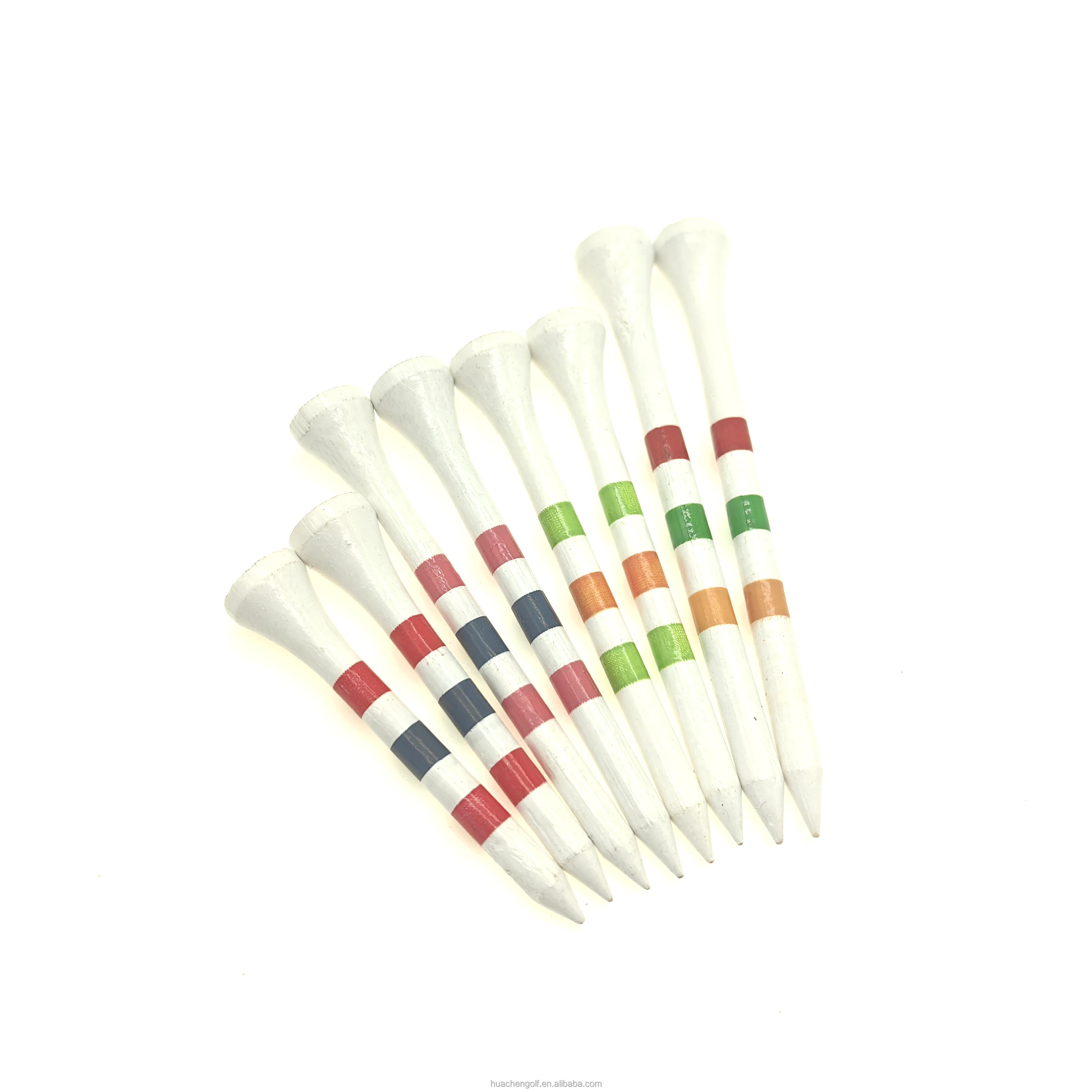 Wooden Bamboo Golf tees 360 Colored Stripes printing