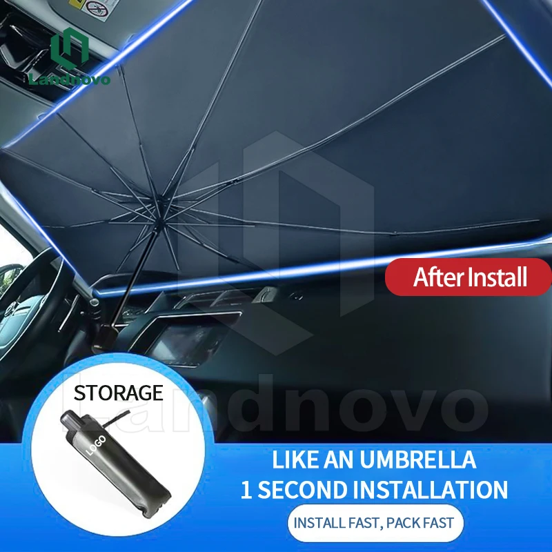 Landnovo Car Sunshade Umbrella Blocks UV Sun Auto Visor Protect Sun shade Windscreen Foldable Parasol Heat Insulation UV Rays