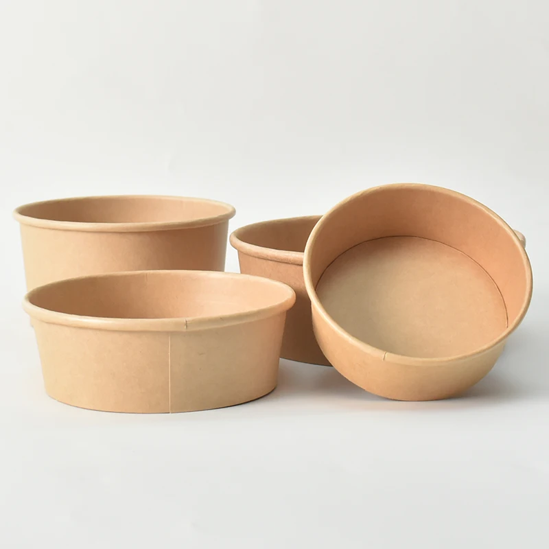 Free Sample 1000ml Round Kraft Paper Soup Bowl Printed Take Away Salad fastfood boxes