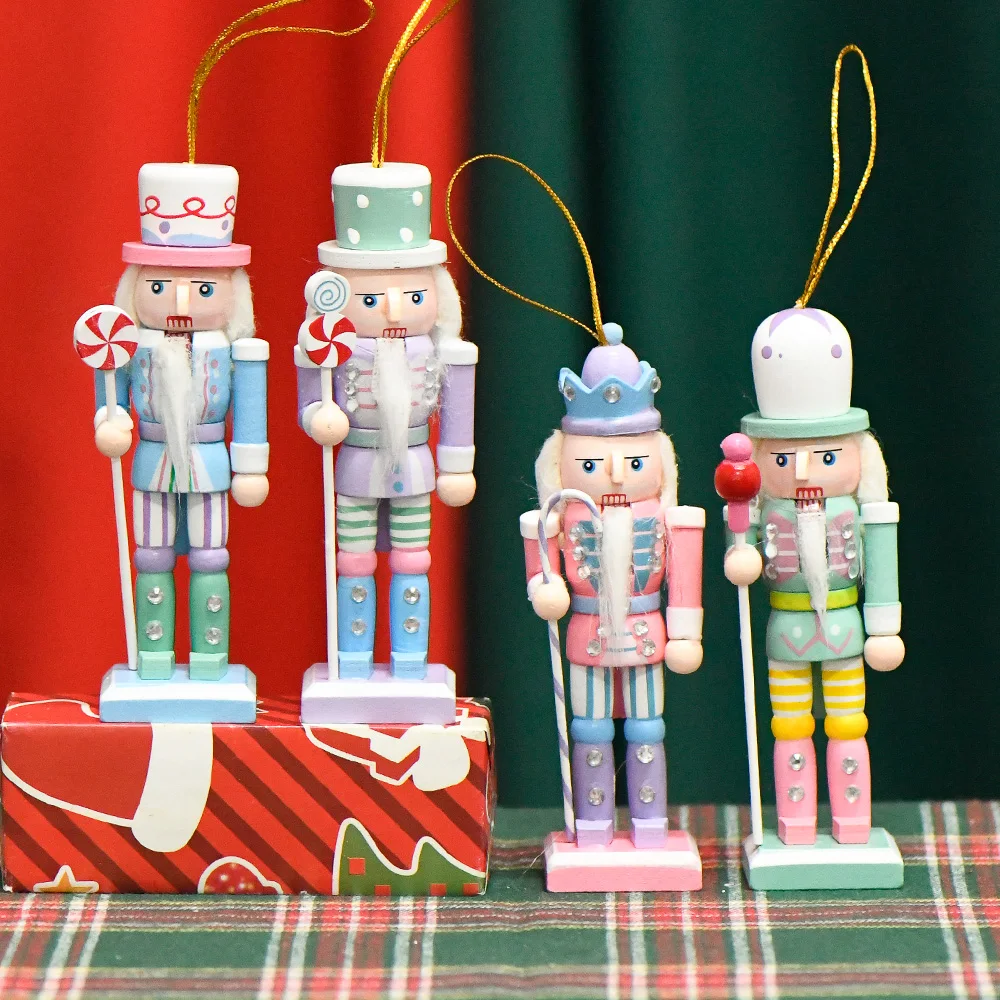 Colorful Hand Painted Wooden Nutcracker 4Pcs In 1Set Package Hanging Pendant Christmas Nutcracker