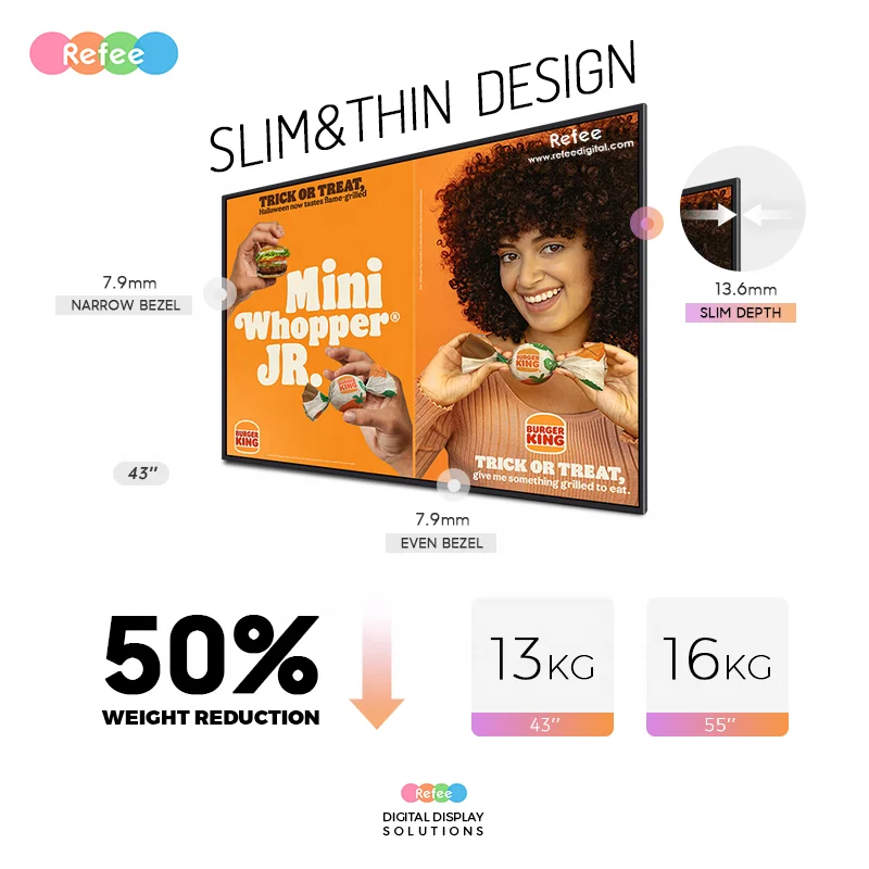 Ultra slim 4K QLED wall mount advertising display lcd display panel internet advertising digital signage and displays