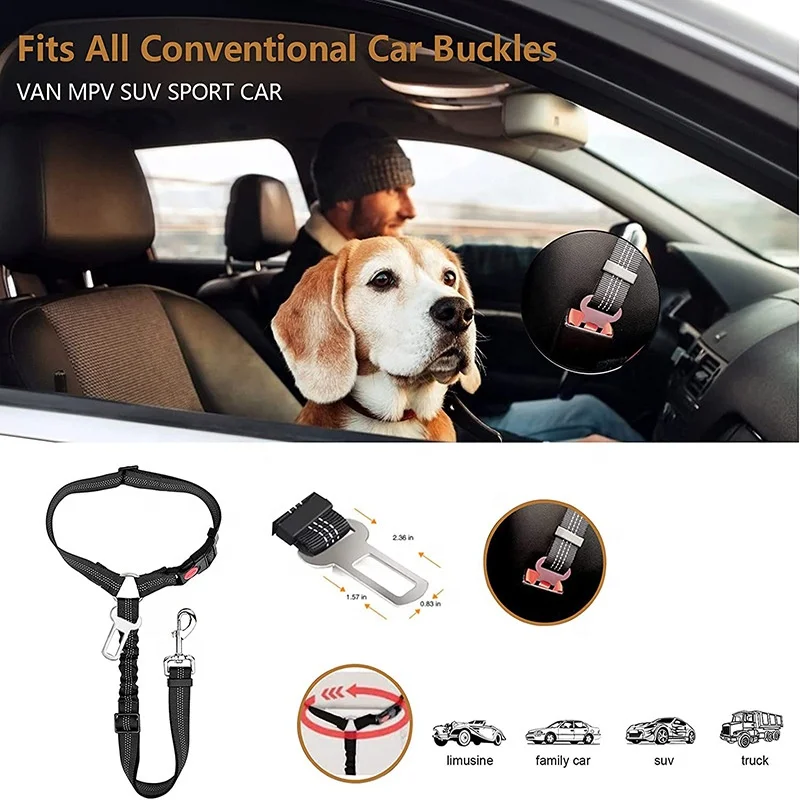 Minerva Wholesale Nylon Durable Car Seat Belt Multi Function Adjustable Fit All Vehicle Buckle Safety Car Ride Pet Dog Leash