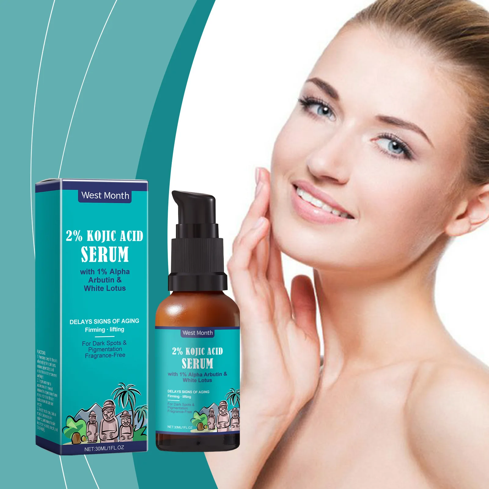 Private Label Vitamin C Kojic Acid Skincare Serum Skin Whitening Facial Serum for Dark Spots Remover