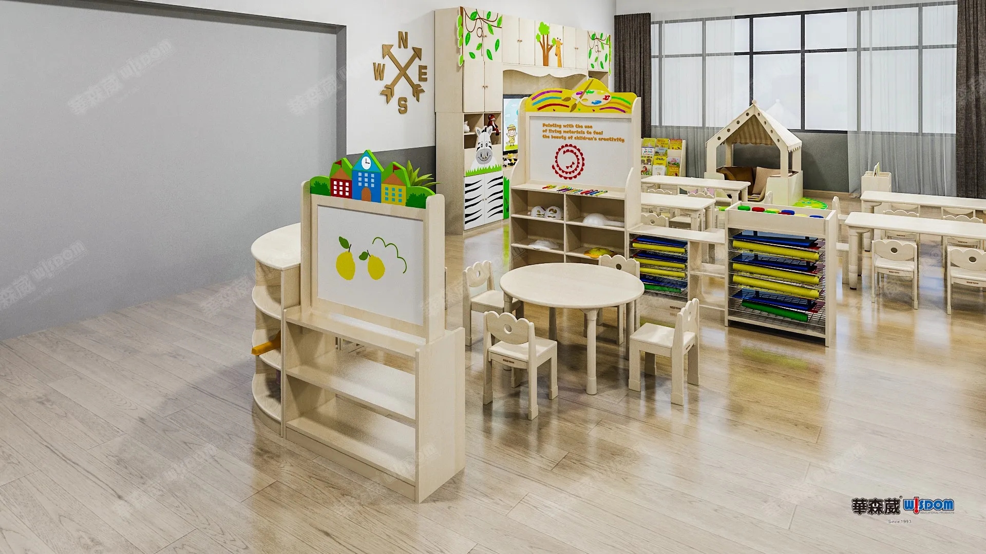 Wisdom Kindergarten furniture set Classroom Preschool lockers Day care shelves store cupboards for kindergarten children