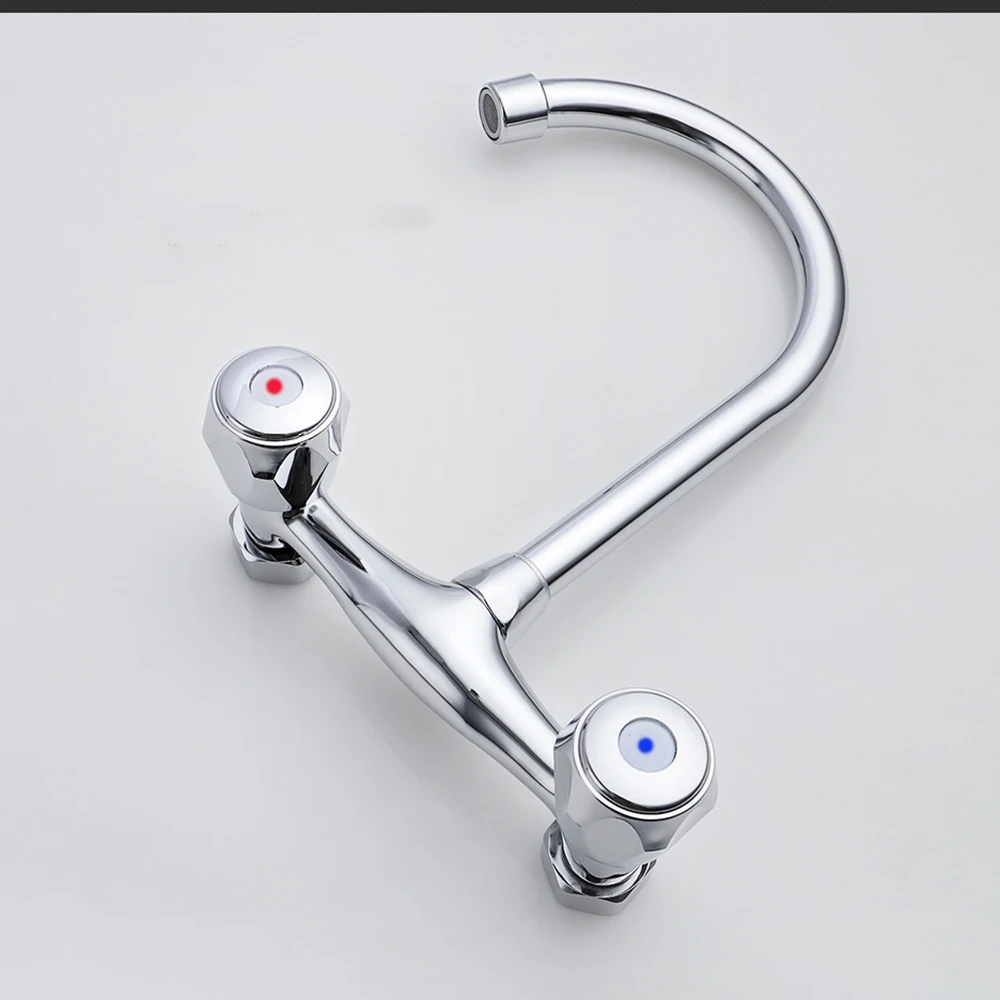 KWM405-Tengbo brass double handle wall mount kitchen faucet mixer