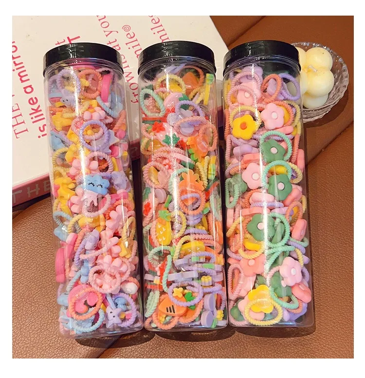 100pcs/Box Eco Friendly Organic Baby Plaited Decorative Girls Neon Elastic Hair Band Ties For Korean Style Kids