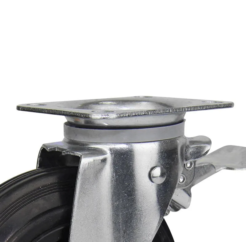 8 Inch 200mm load-bearing wear-resisting heavy duty rubber caster and wheel for waste bin with brake